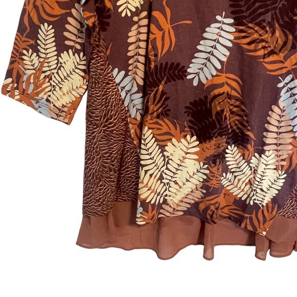 LOGO by Lori Goldstein Leaf Tunic Top Womens Large Fall Brown Mixed Print - Picture 4 of 10